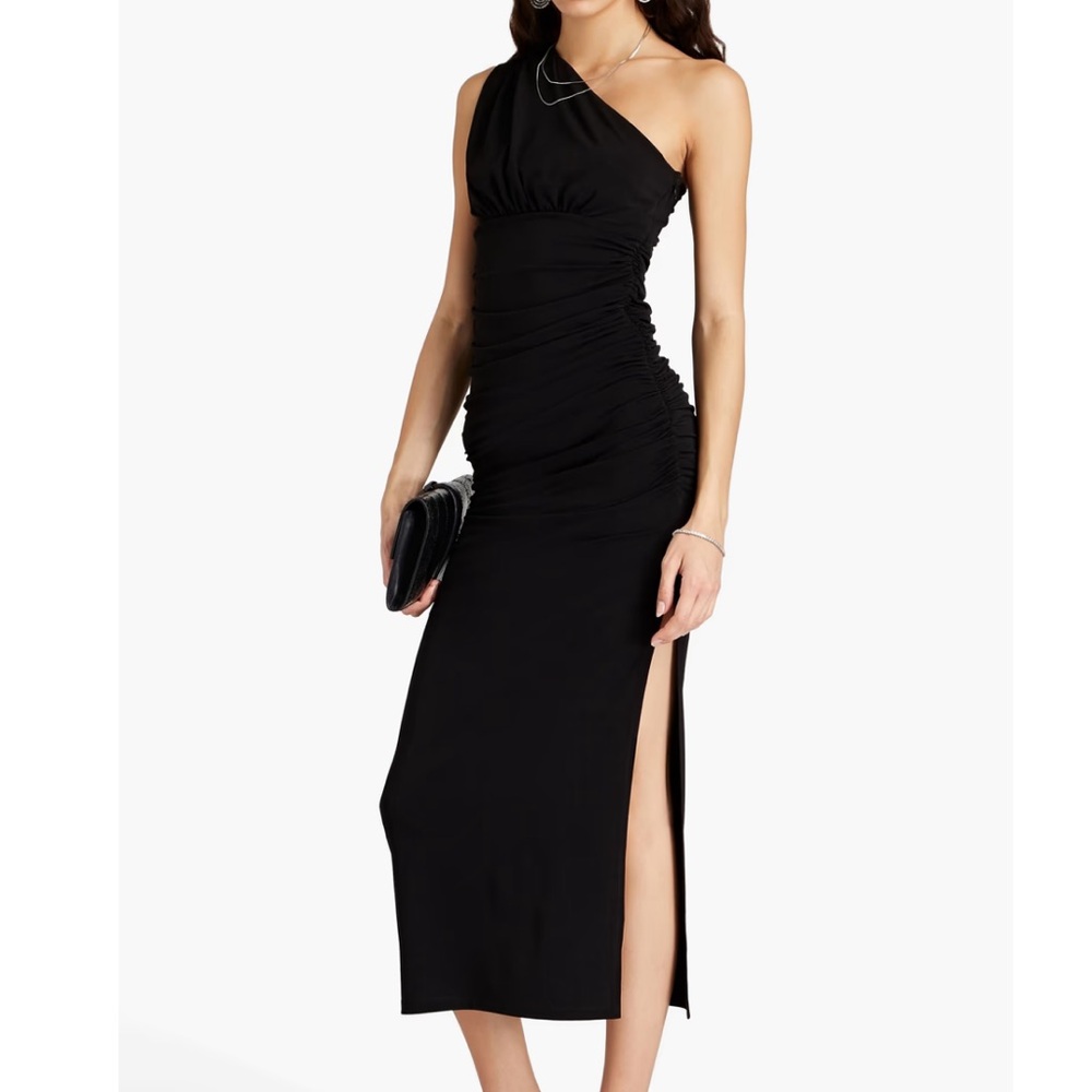 One-shoulder ruched stretch-jersey midi dress
